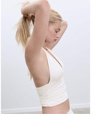 Stradivarius Gathered Halter Top - White