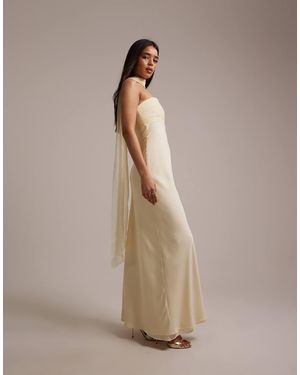 Six Stories Bridesmaids Chiffon Bandeau Scarf Detail Maxi Dress - Natural
