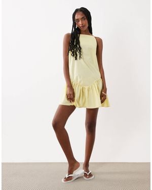 ASOS Poplin Slash Neck Drop Waist Mini Dress - Natural