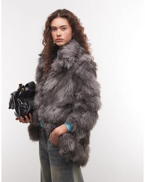 Monki Faux-fur-mantel - Grau