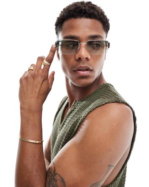 Bershka Rectangle Frame Sunglasses With Tinted Lenses - Brown