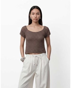 Noisy May Short Sleeve Knit Top - Brown