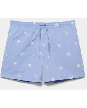 Pull&Bear Embroidered Board Shorts - Blue