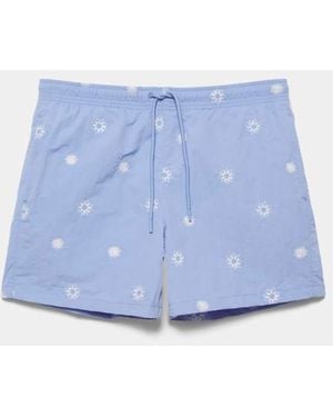 Pull&Bear Pantaloncini Da Surf Indaco Pallido Ricamati - Blu