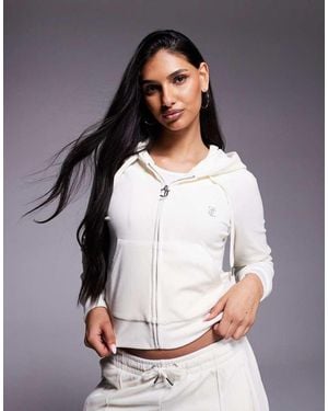 Juicy Couture Co-ord Velour Zip Through Diamante Outline Logo Hoodie - Grey