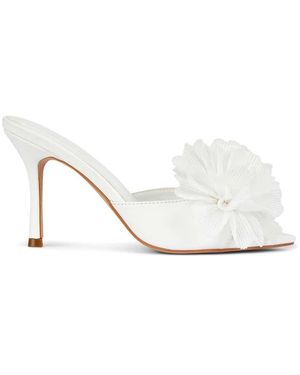 SEQWL High Heel Pointed Toe Mules With Maxi Pom-Pom Detail - White