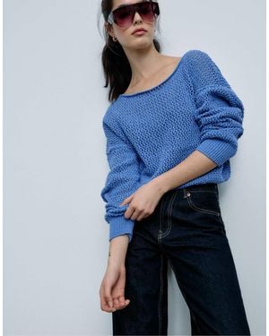 Stradivarius – strickpullover mit durchbrochenem muster - Blau