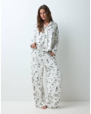 ASOS Viscose Super Soft Long Sleeve Shirt & Trouser Pajama Set - White