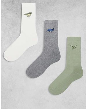 ASOS 3 Pack Sock With Dinosaurs Embroidery - Gray