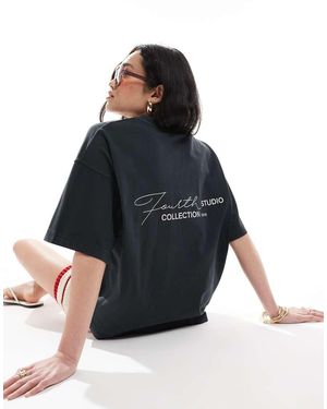 4th & Reckless T-Shirt Oversize Lavaggio Acido Antracite Con Stampa Sul Retro - Blu