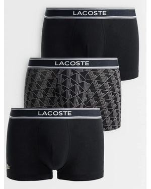 Lacoste 3 Pack Monogram Print Cotton Trunks - Black