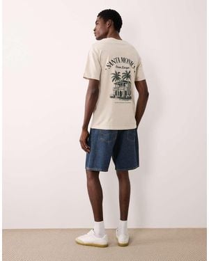 JJ Rebel Oversized T-shirt With Santa Monica Print - Natural