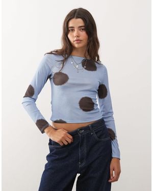 Collusion Long Sleeve Slash Neck Top - Blue
