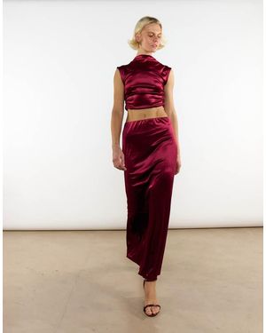 NARRATED Mid-Rise Midi Skirt - Red