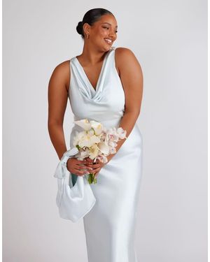 Six Stories Cowl Front Satin Bridesmaid Dress - White