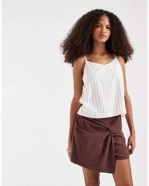 Pieces Textured Cotton High Waisted Knot Detail Skort - Brown