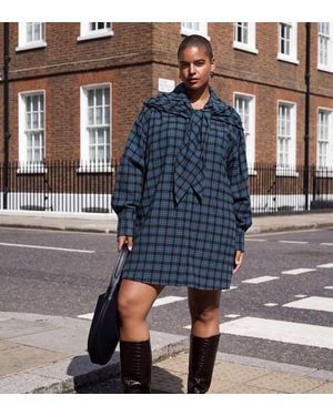 ASOS Asos Design Curve Boyfriend Shirt Mini Dress With Multiway Scarf Detail - Blue