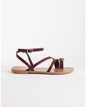 SEQWL Sandali Bassi Bordeaux Con Fascette E Decorazioni Sul Dito - Rosso