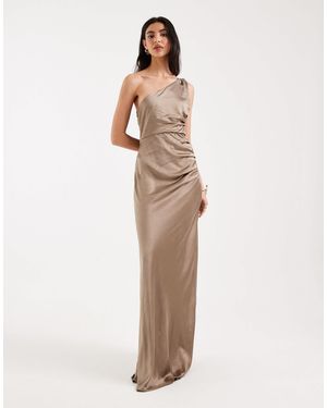Six Stories Bridesmaids Satin One Shoulder Gathered Detail Maxi Dress - Natural