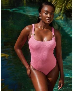 South Beach Crinkle Swimsuit With Ring Detail - Green