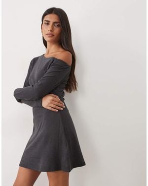 ASOS Supersoft Slash Neck Long Sleeve Mini Dress - Grey