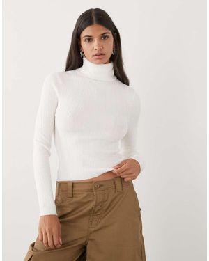 Collusion Soft Knitted Ribbed Roll Neck Jumper - White