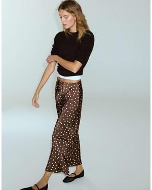 Pull&Bear Satin-midirock mit tunnelzug und braunen punkten - Natur