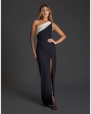 Vesper One Shoulder Satin Contrast Maxi Dress - Black