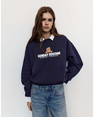 Pull&Bear Sweatshirt mit bären-print - Blau