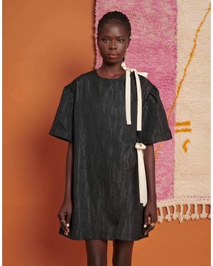 Ghospell Vestido Corto Con Detalle De Lazo De Tejido Texturizado De - Negro