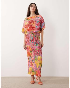 Never Fully Dressed – tilly – schulterfreies, plissiertes maxikleid - Pink