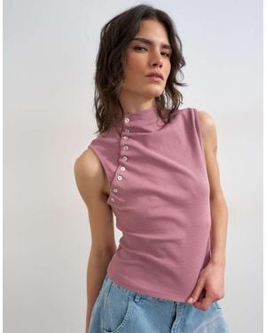 TOPSHOP Asymmetric Button Detail Sleeveless - Red