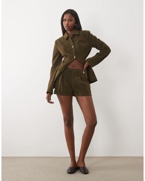Kaiia Exclusive Faux-suede Pleat Front Micro Shorts - Natural