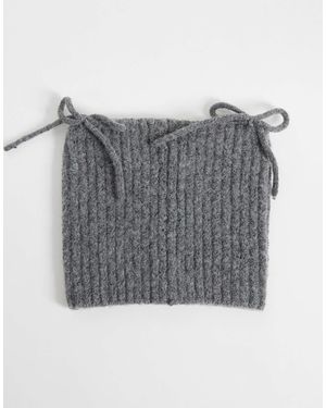Collusion Fluffy Knit Ear Beanie With Bow Details - Grey