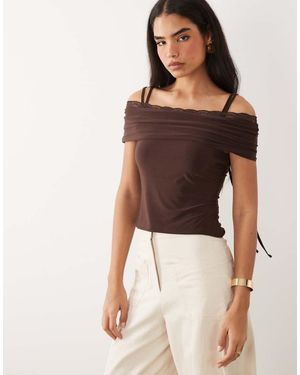 ASOS Slinky Lace Trim Bandeau Top With Straps - Brown