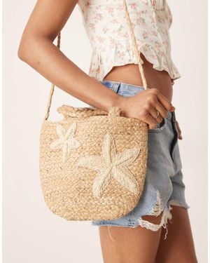 Accessorize Embroidered Starfish Handheld Mini Straw Bag - Brown