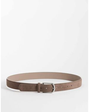 ASOS Rounded Edge Buckle Real Suede Belt - Brown