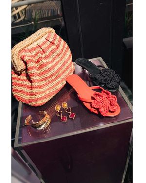 TOPSHOP Sandalias Rojas De Tacón Bajo Con Diseño Floral De Punto Ish De - Rojo