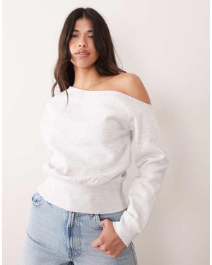 Kaiia Sudadera Gris Claro Jaspeado Extragrande Asimétrica De - Blanco