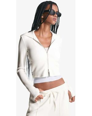 Bershka Zip Up Modal Blend Hoodie - White