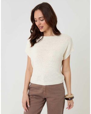 Threadbare Slash Neck Short Sleeve Jumper - White