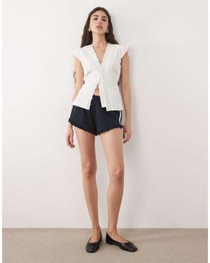 Miss Selfridge Varsity Mini Shorts With Frill Hem - White