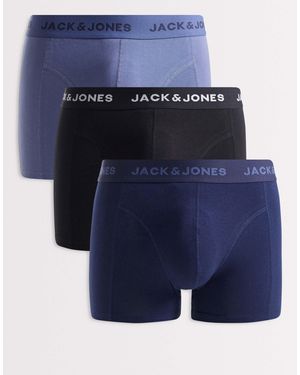 Jack & Jones 3 Pack Trunks With Logo Waistband - Blue