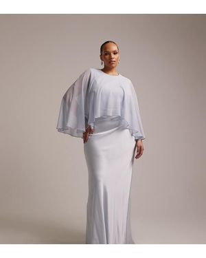 ASOS Asos Design Curve Bridesmaids Sheer Chiffon Cape Overlay Satin Dress With Bias Cut - Grey