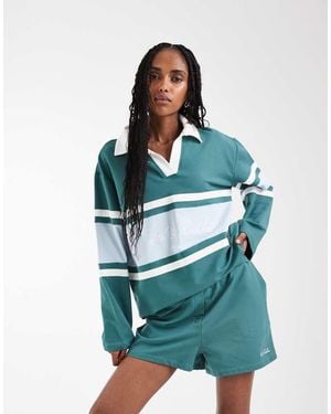 4th & Reckless Collared Panel Logo Front Rugby Top - Green