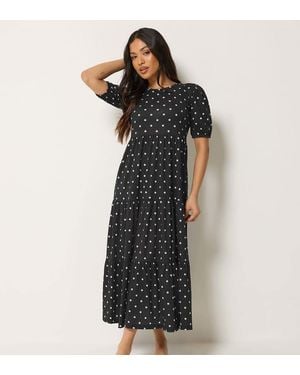 PixieGirl Petite Polka Dot Tiered Maxi Dress - Black