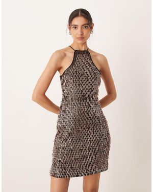 Amy Lynn Vestido Corto Negro Y Dorado Con Diseño Abierto De Lentejuelas Rizadas De - Marrón