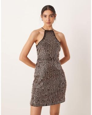 Amy Lynn Curled Sequin Cut Away Mini Dress - Brown