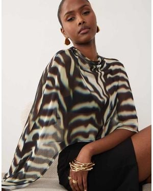 ASOS Sheer Mesh High-low Cape Top - Brown
