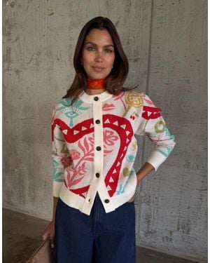 Never Fully Dressed Knit Crew Neck Cardigan - Red